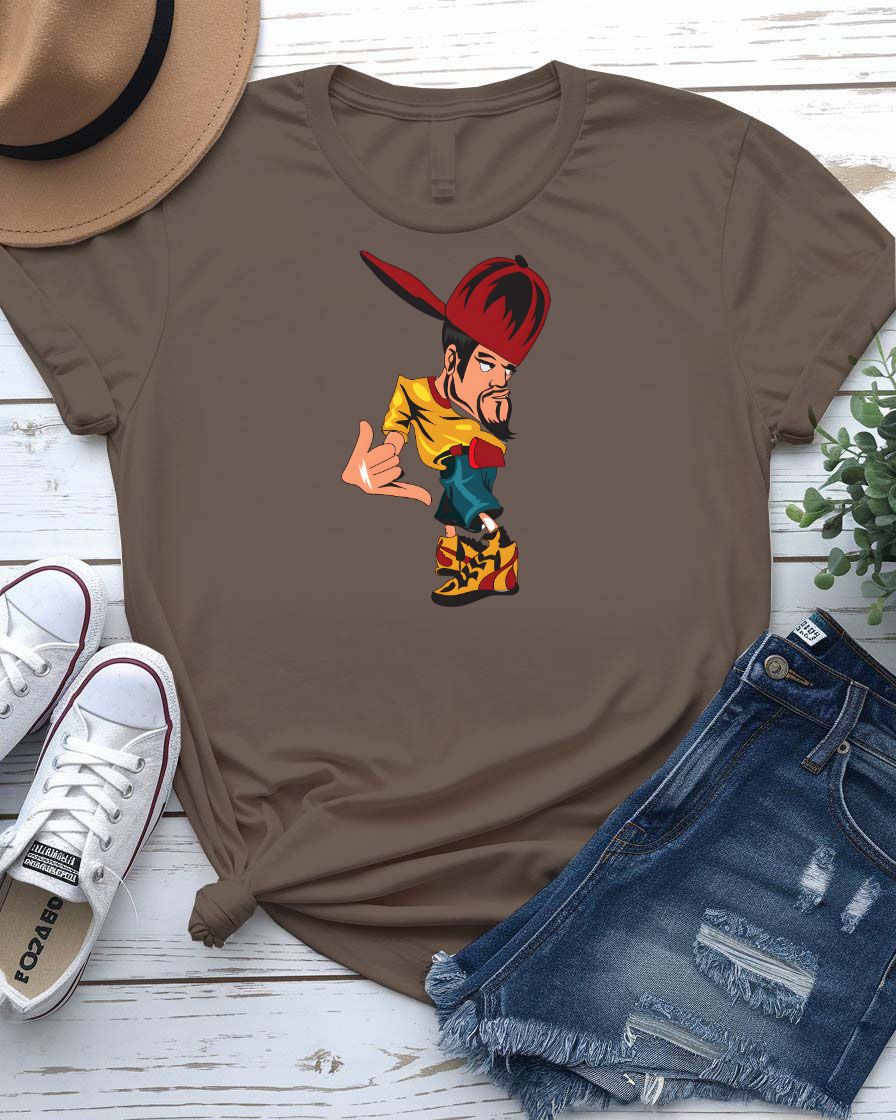 Hat Man Streetwear Tee with shadowy figure in wide-brim hat amid fog on model