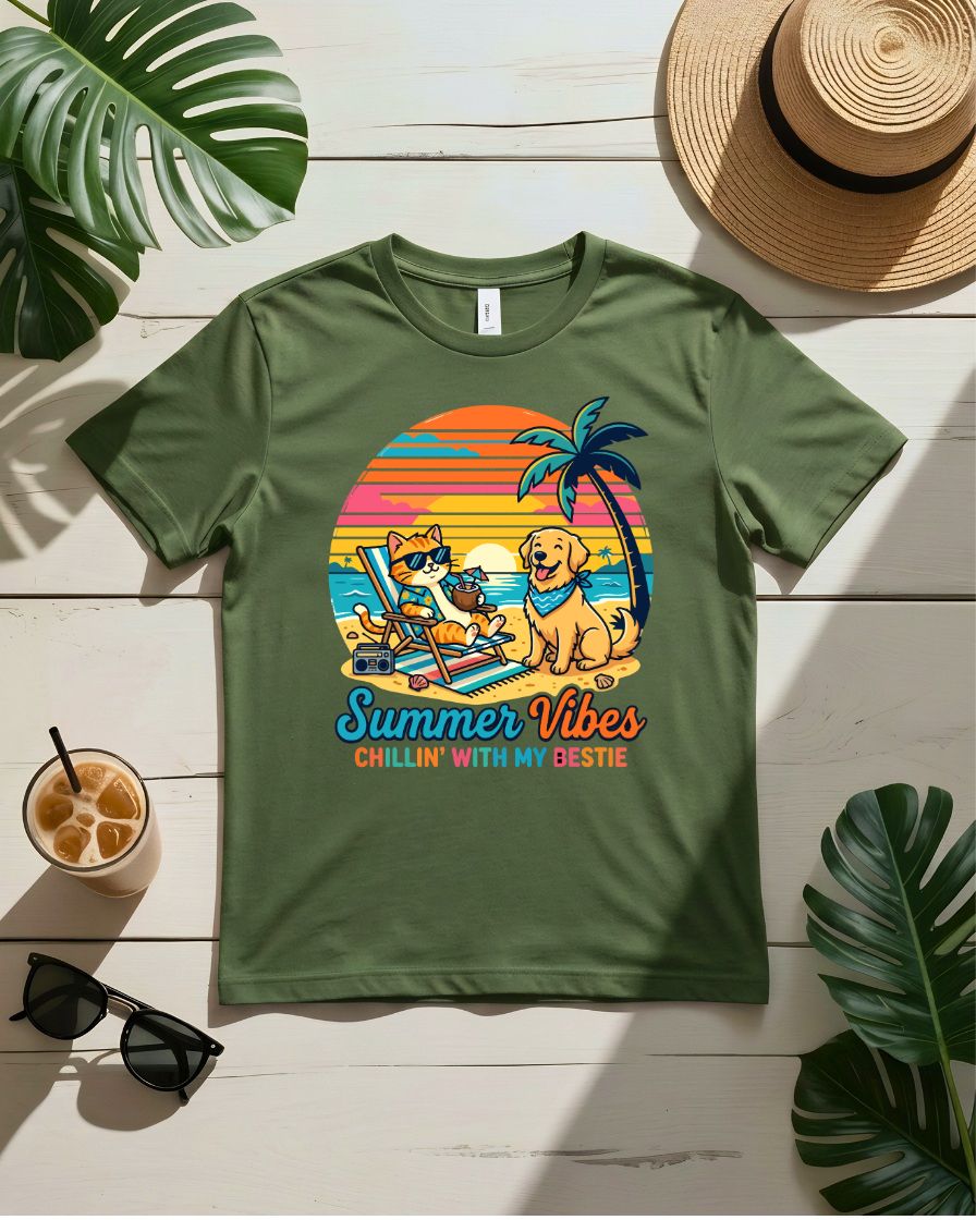 Summer vibes chillin with my besti tee two figures under palm tree