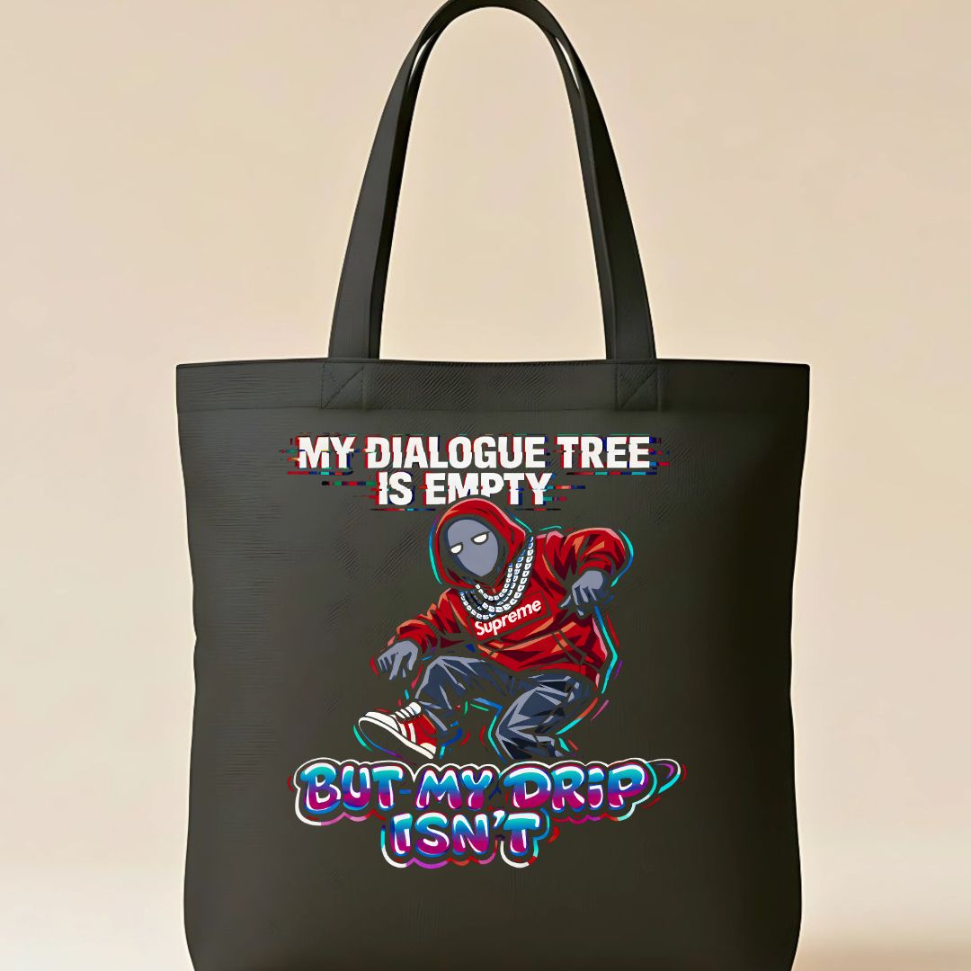 "My Dialoged Tree Is Empty" artistic graphic tote bag on canvas