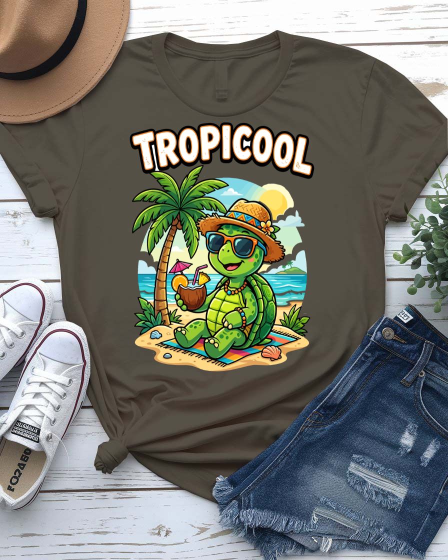 Tropicool tortoise summer tee with sunglasses graphic