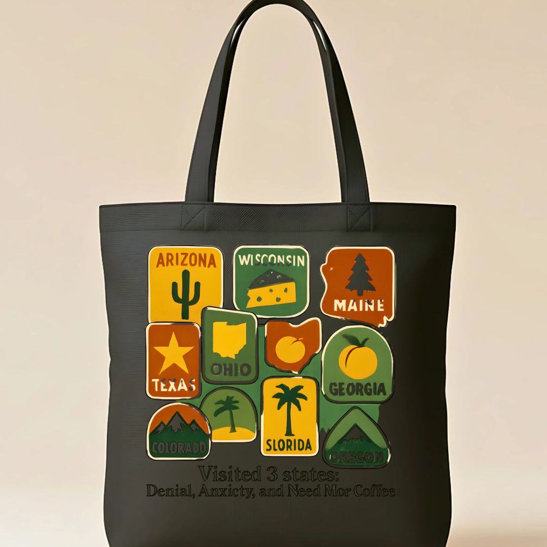 Funny United States Map Tote Bag with State Meme Humor