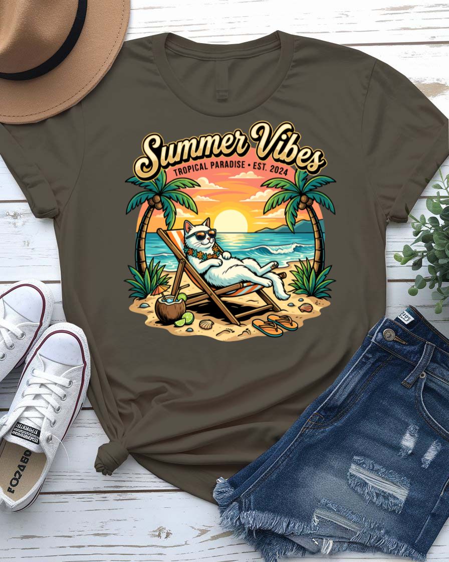 Cat summer tee with sunglasses graphic