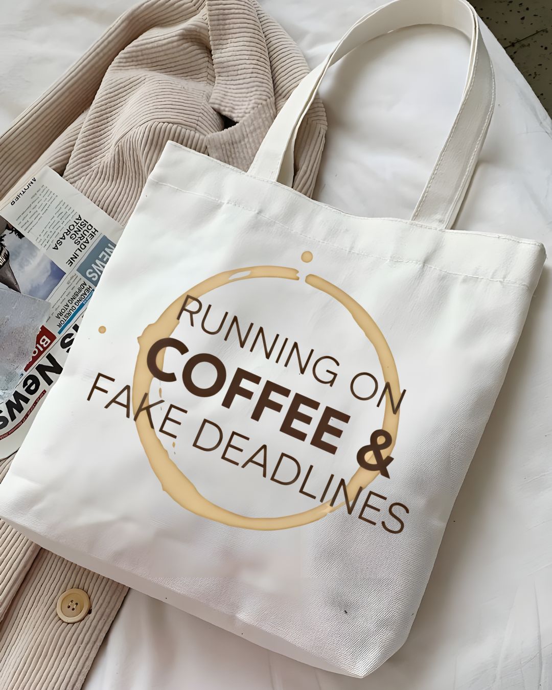 "Running on Coffee and Fake Deadlines" Funny Tote Bag