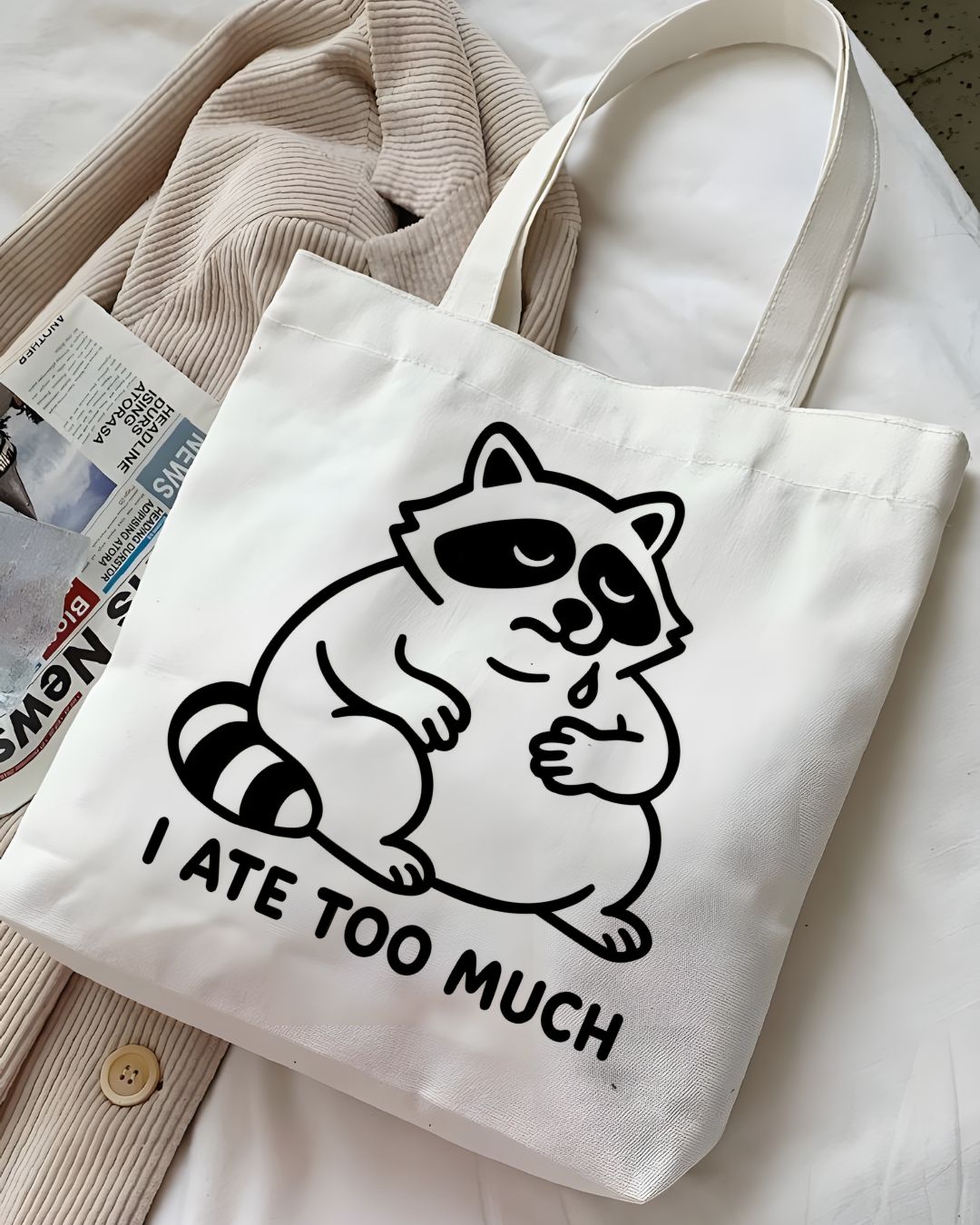 "I Ate Too Much" Cute Overfed Animal Meme Tote Bag