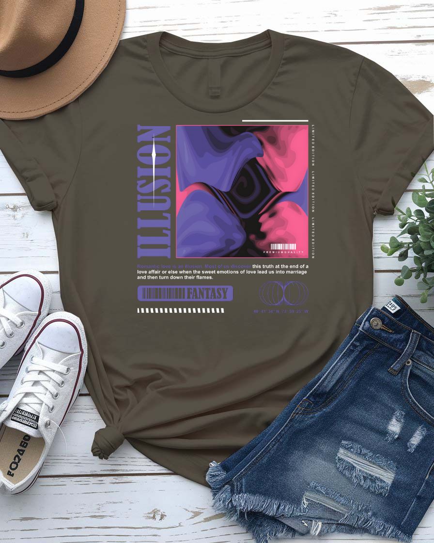 Illusion Streetwear Tee with impossible staircase optical graphic on model