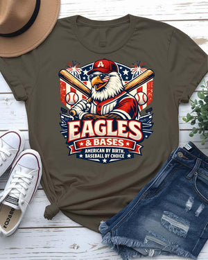 Bald eagle gripping baseball bat American flag graphic tee