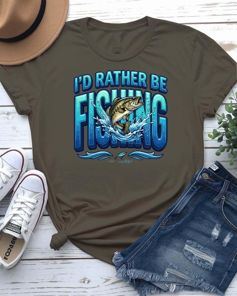 I'd rather be fishing tee fish silhouette classic phrase