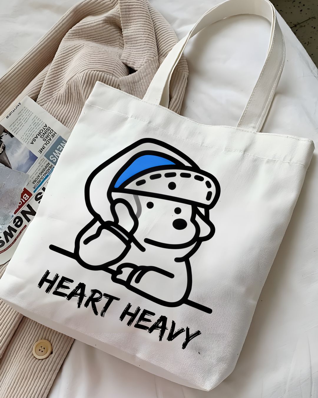 "Heart Heavy" Cute Sad Animal Meme Tote Bag