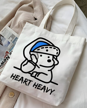 "Heart Heavy" Cute Sad Animal Meme Tote Bag