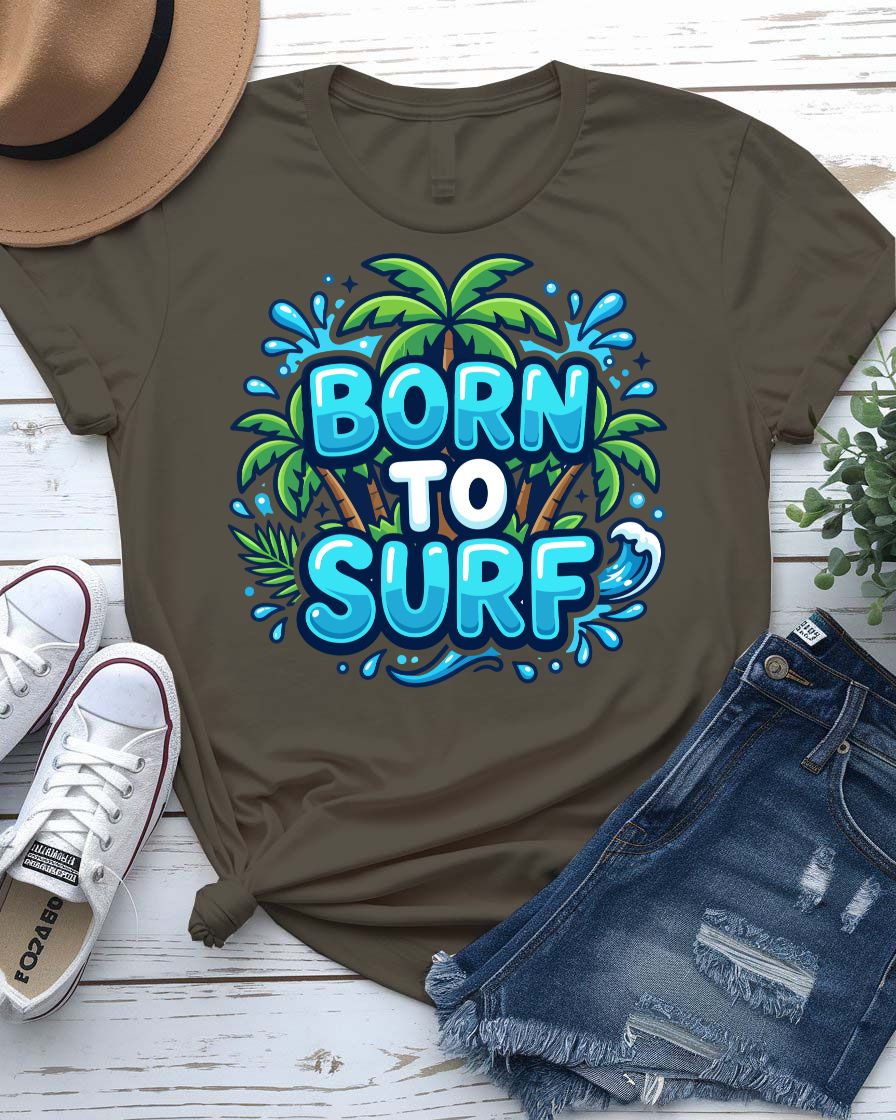 Born to surf tee vintage longboard wave graphic
