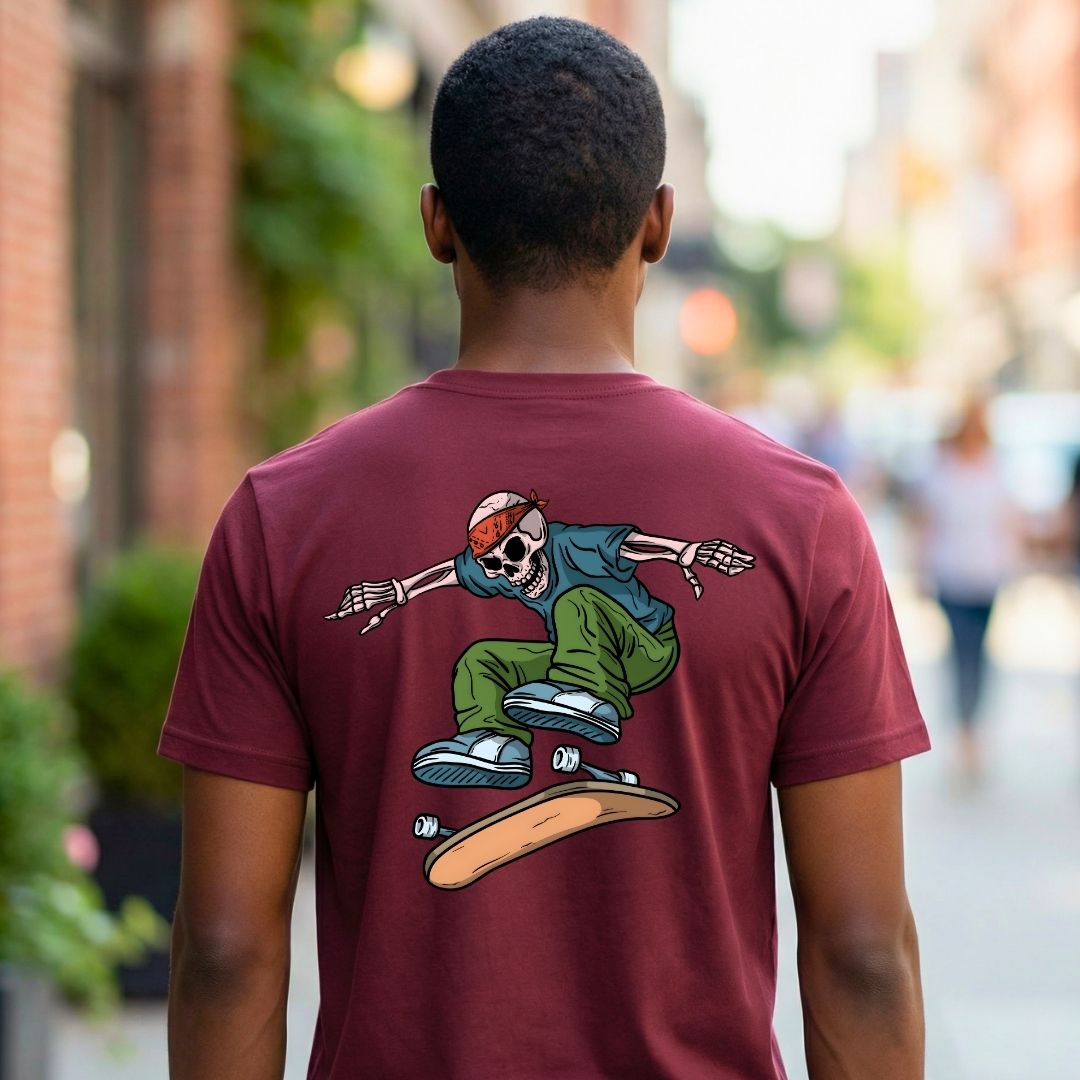 Skull Skate Lover Streetwear Tee - Skull &amp; Skateboard Graphic