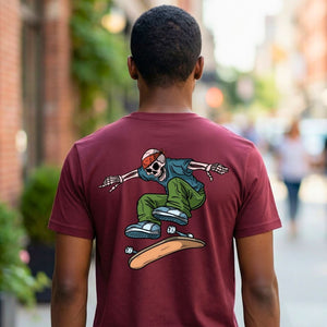 Skull Skate Lover Streetwear Tee - Skull &amp; Skateboard Graphic