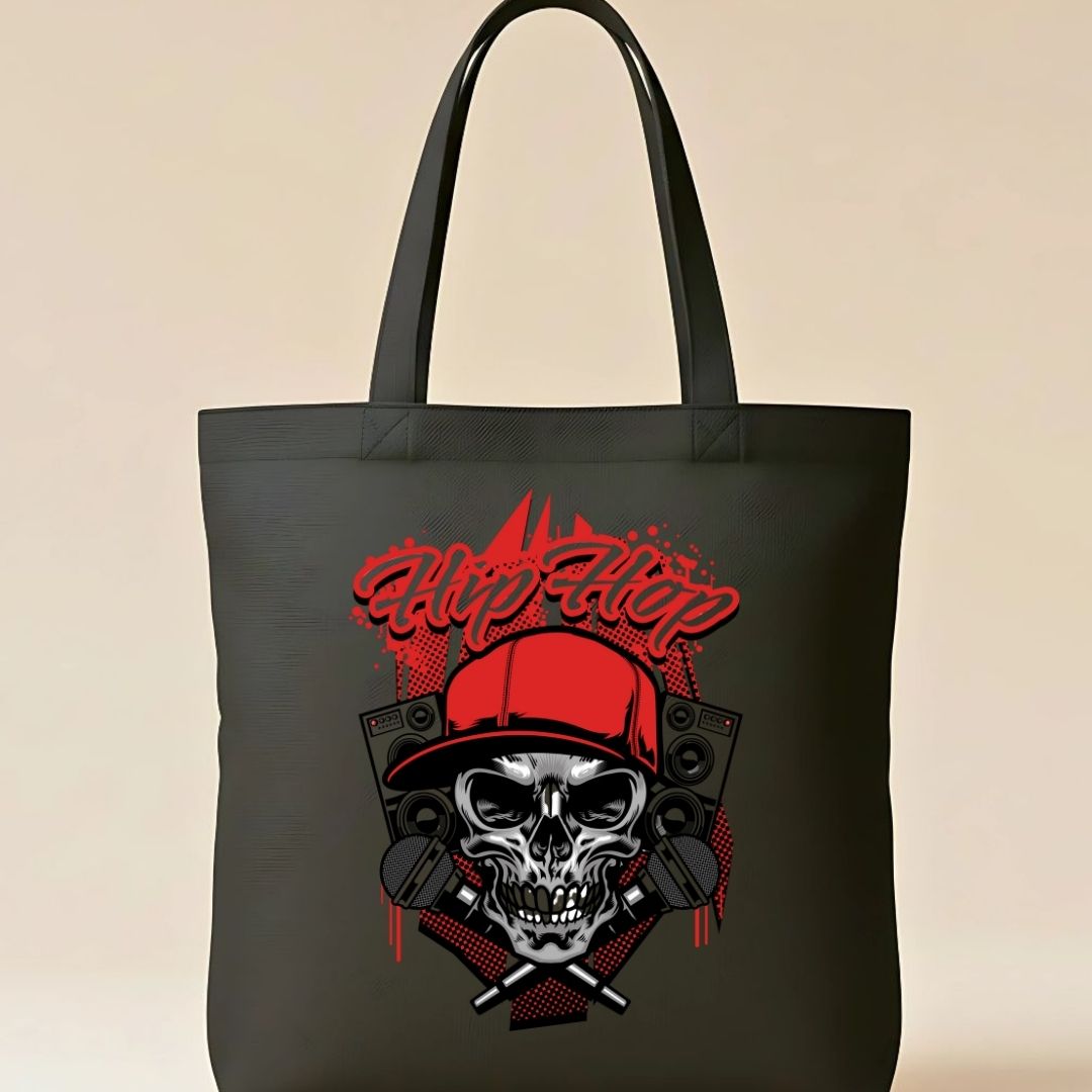 Hip Hop Skull Graphic Tote Bag - Urban Culture Canvas Bag