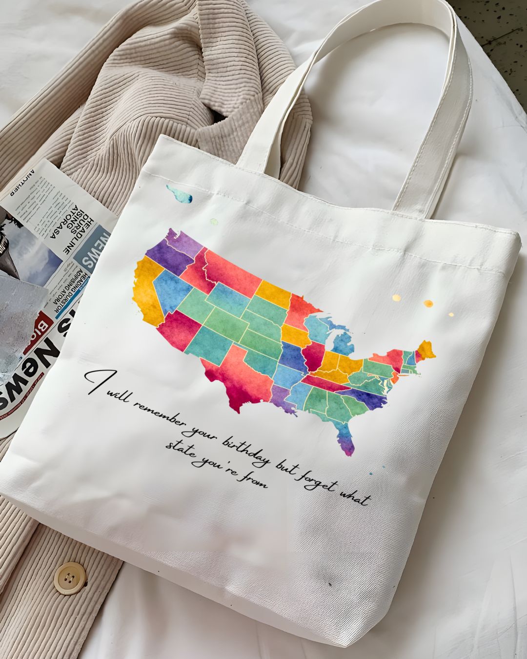 Funny United States Map Tote Bag with State Jokes