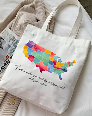 Funny United States Map Tote Bag with State Jokes