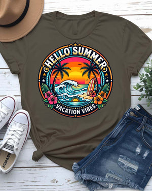 Vacation vibes summer tee out of office graphic with sun
