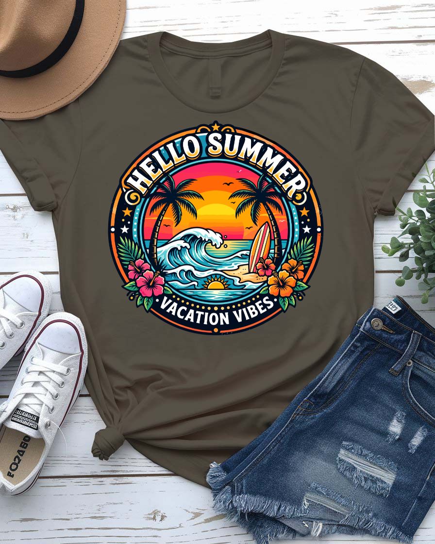 Vacation vibes summer tee out of office graphic with sun
