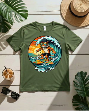 Tiger wild waves tee tiger emerging from ocean wave graphic