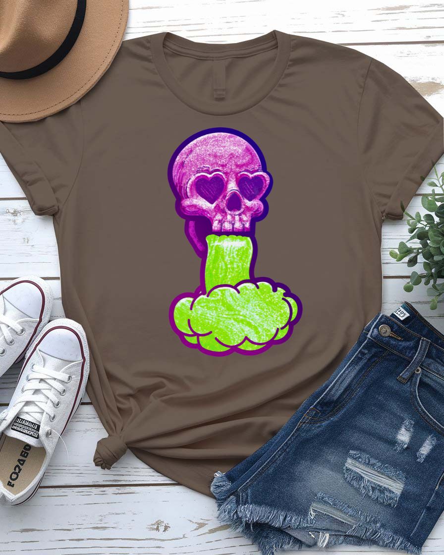 Skull Fumes t-shirt with detailed skull exhaling colorful vaporwave fumes