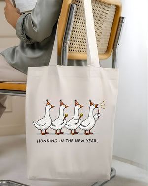Honking In New Year Funny Cartoon Goose Tote Bag