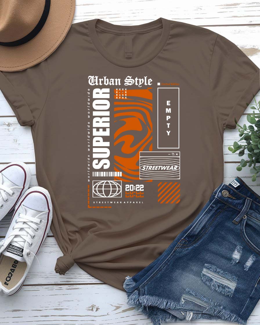 Empty Streetwear Tee with blank rectangle graphic on model