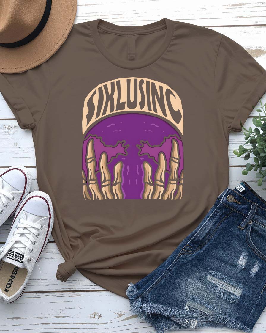 Siklusinc streetwear tee with cryptic industrial graphic on model in dark setting