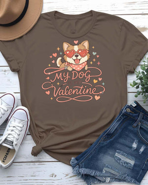 My Dog Is My Valentine t-shirt with cute illustrated dog and heart