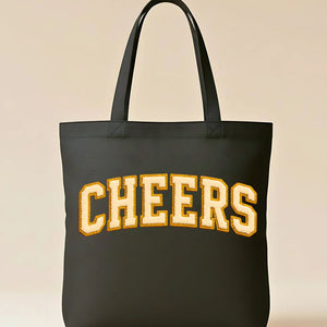 Bold "Cheers" Print on Cotton Canvas Reusable Grocery Tote