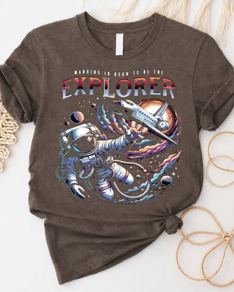 Explorer Space Lover's Tee with astronaut and galaxy graphic
