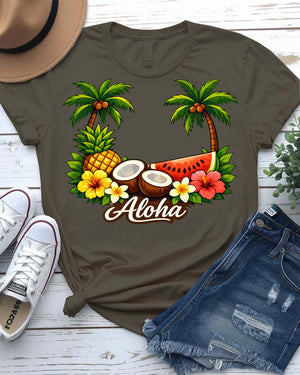 Aloha summer tee hibiscus flower tropical design