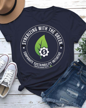 Synerizing With Green St. Patrick's Day Tee with pie chart to shamrock on model