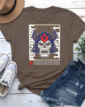 Skull Gothic Streetwear Tee with Victorian skull and roses on model