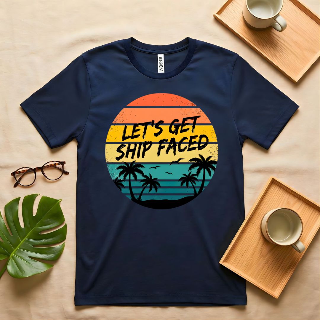 Let's Get Ship Faced Nautical Drinking Pun T-Shirt