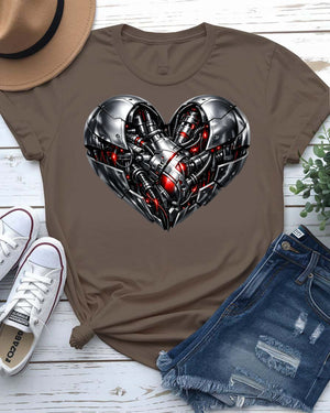 Iron Heart Tee with graphic of a forged, metallic riveted heart