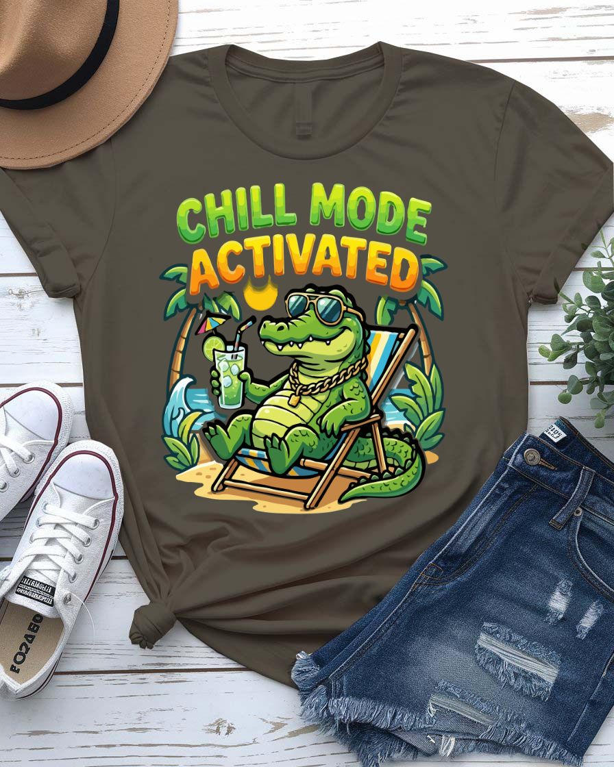 Chill mood activated design tee finger pressing button graphic