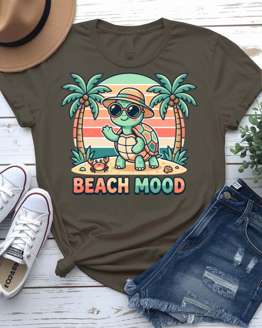Beach mood tee sunset palm tree coastal graphic