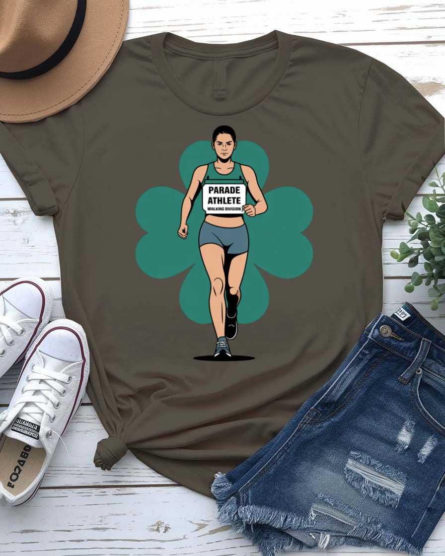 Parade St. Patrick's Day T-Shirt with festive float and crowd on model