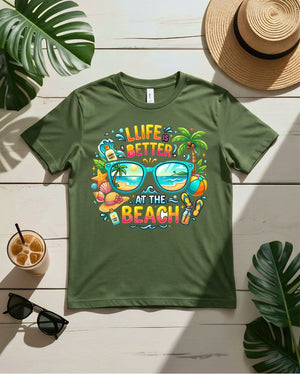 Life better at the beach tee beach chair ocean view graphic