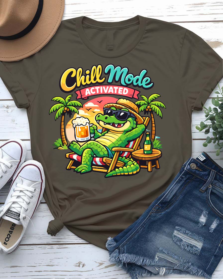 Chill mood activated summer tee with button graphic