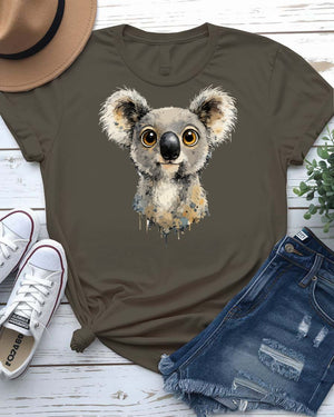 Curious koala tee wide-eyed koala on branch graphic