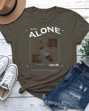 Being Alone Streetwear Tee with single figure sitting in stillness on model