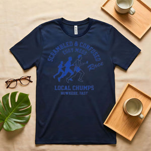 Eggy Mess Funny Breakfast Graphic T-Shirt on Model