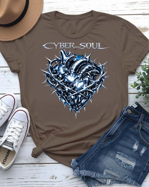 Cyber Soul Tee with glitch-art graphic of a data-stream human silhouette
