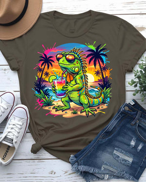 Tropical iguana vibes tee with sunglasses graphic