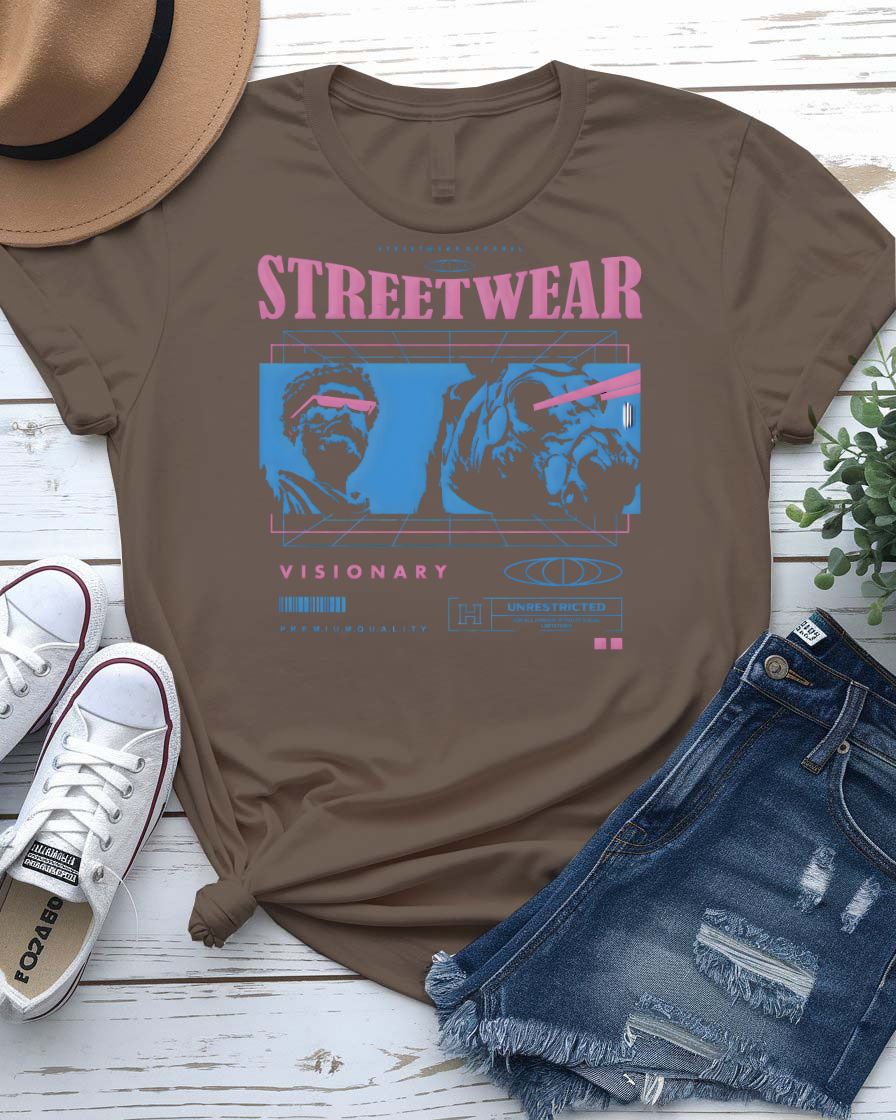 Visionary Urban Style Tee with abstract third eye geometric design on model