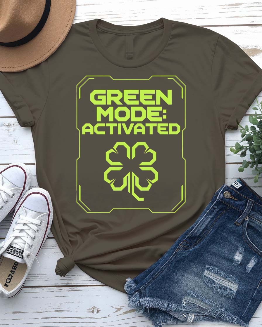 St. Patrick's Green Mode Activated T-Shirt with toggle switch on model