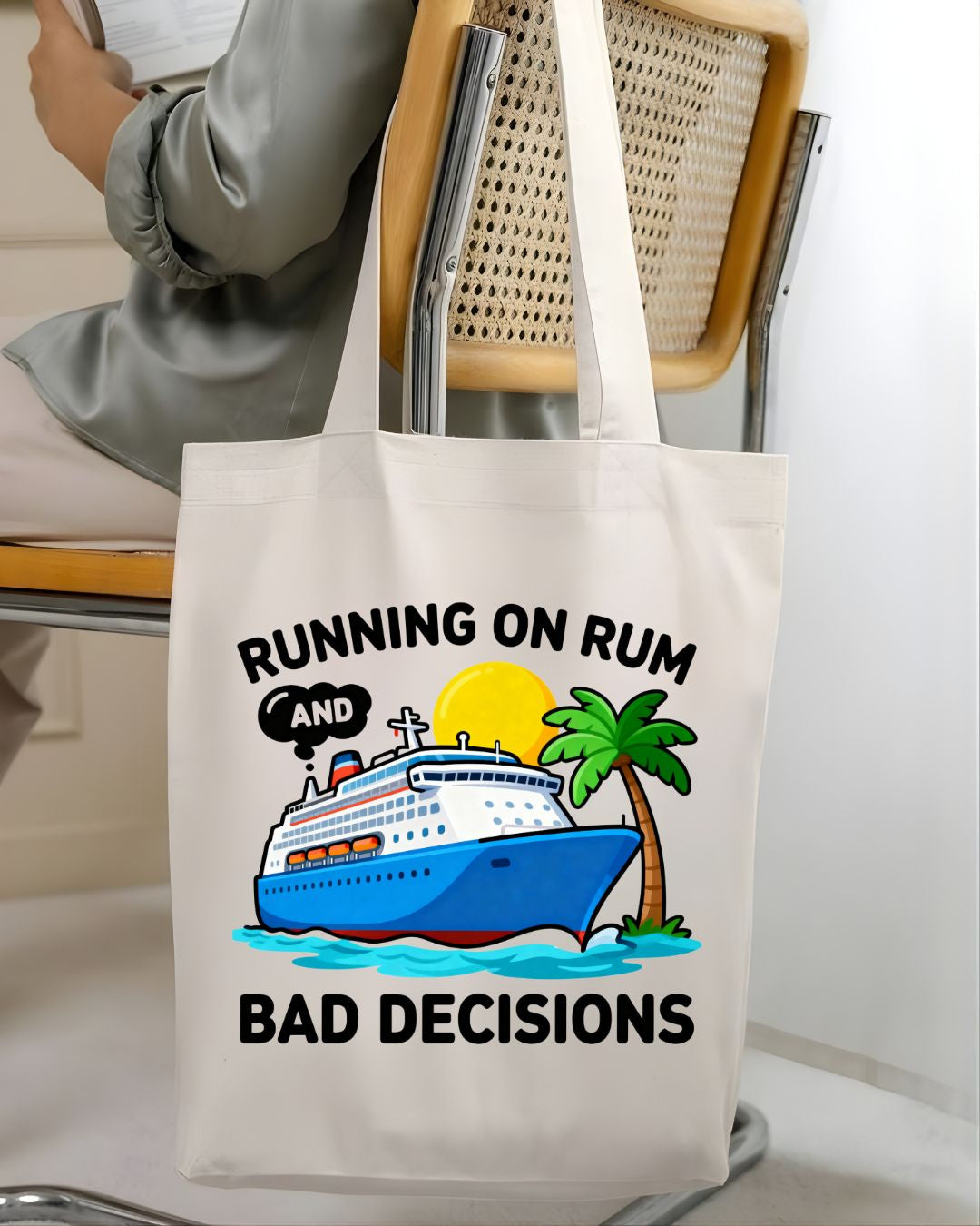 Running on Rum and Bad Decisions Funny Sarcastic Tote Bag