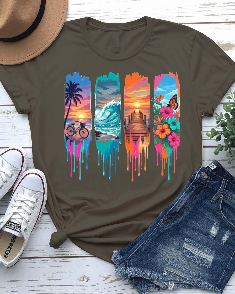 Summer dessert graphic tee dripping ice cream cone waffle
