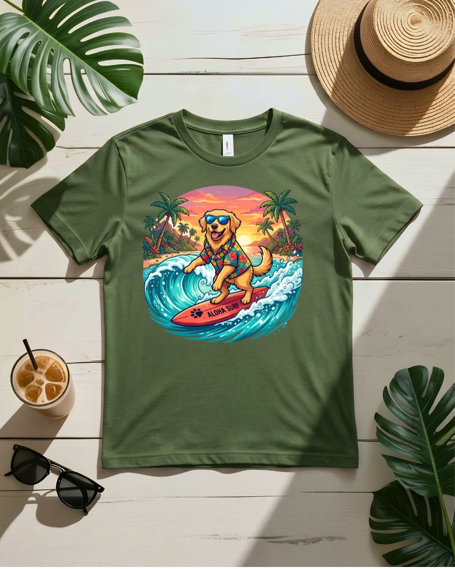 Dog wild waves tee surfing dog on wave graphic