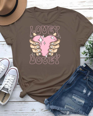Lovely Dovey streetwear tee with minimalist heart graphic on couple